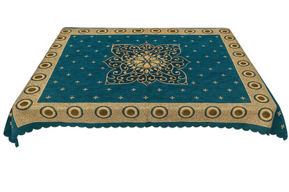 Comfort Shoppy Velvet 6 Seater Embroidered Table Cover  (Green, teal)