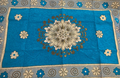 Comfort Shoppy Velvet 6 Seater Embroidered Table Cover  (Blue, Golden)