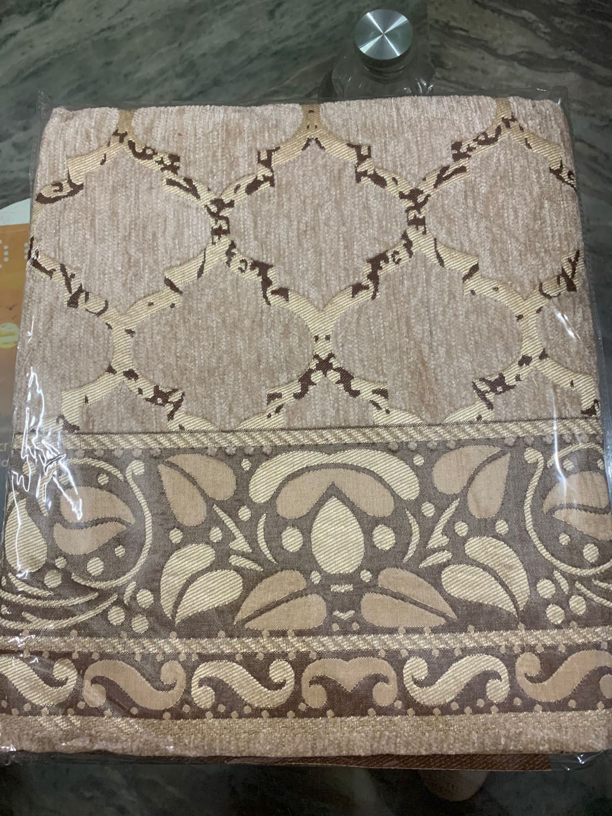 Comfort Shoppy Velvet 6 Seater Geometric Table Cover  (off white, Golden)